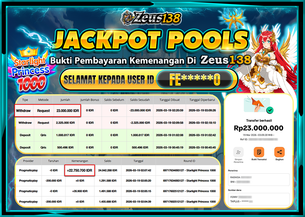 ZEUS138 STARLIGHT PRINCESS 1000 Rp.23,000,000 LUNAS